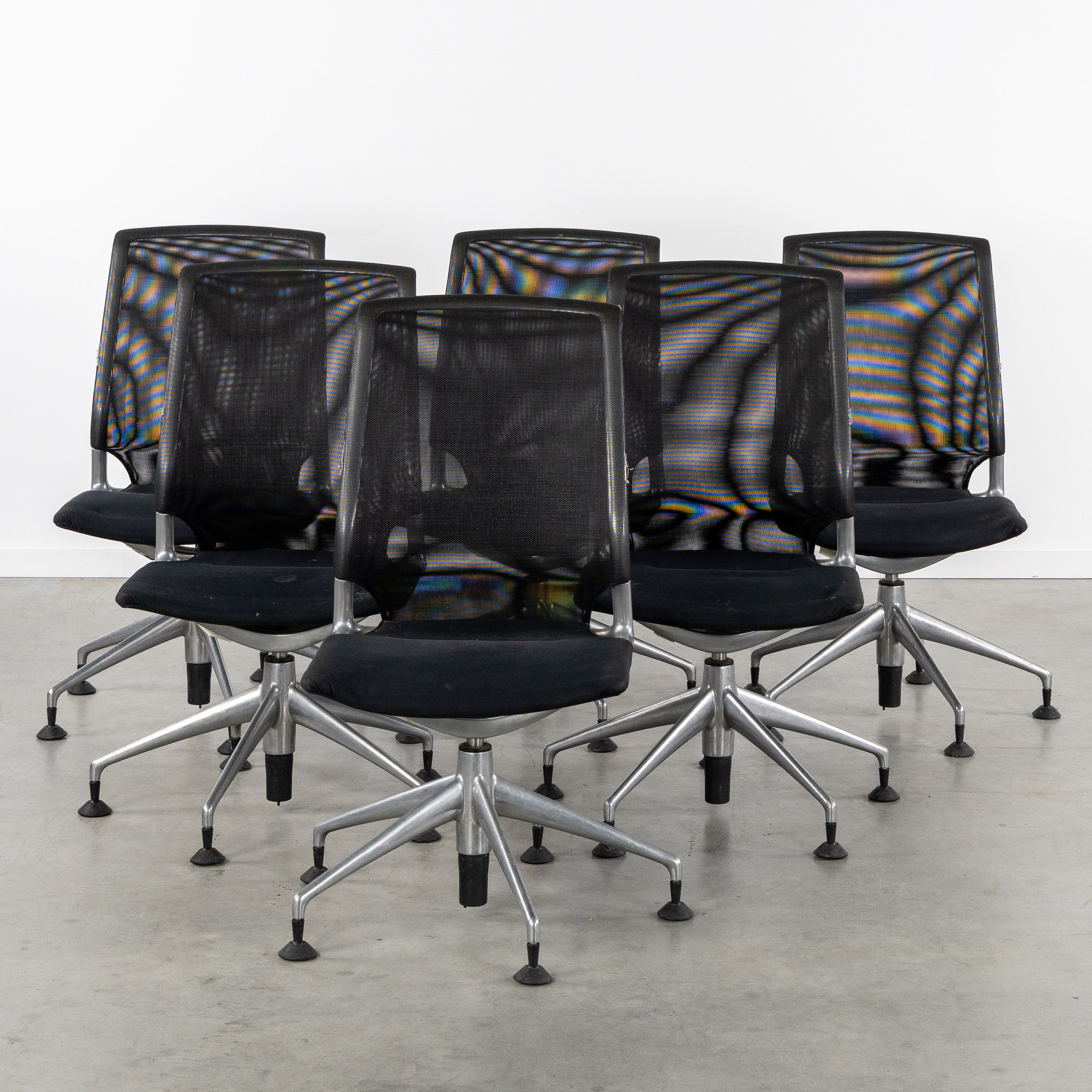 Alberto Meda (1945) 6x 'Meda Chair' office chair, on feet, aluminium and black upholstery, for Vitra, Germany, 1997. (L:72 x W:67 x H:99 cm)